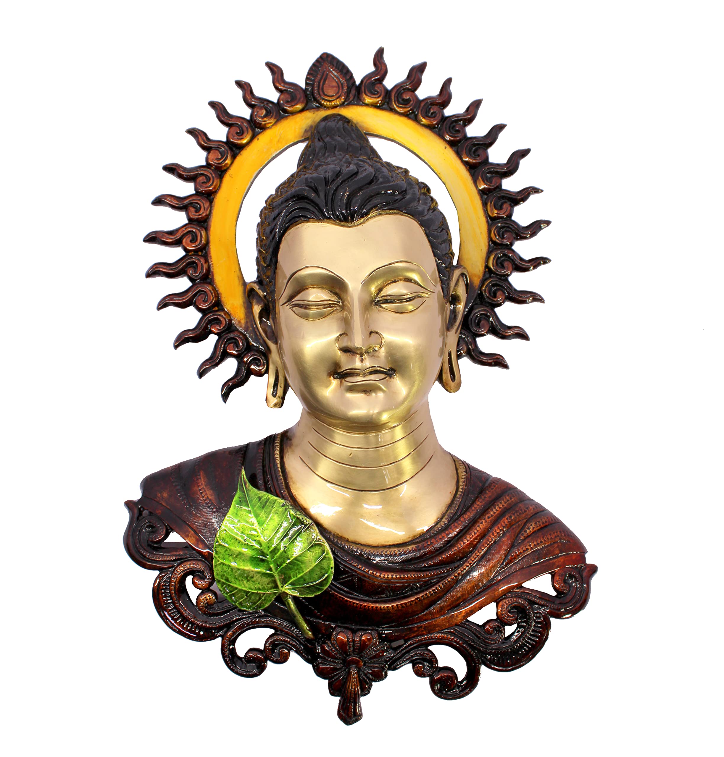 ESPLANADE Brass Buddha Face Antique Wall Hanging | Wall Mount Buddha Face Idol Figurine | Home Room Decor | Multicolor - 15.5" Inches (Big Size)