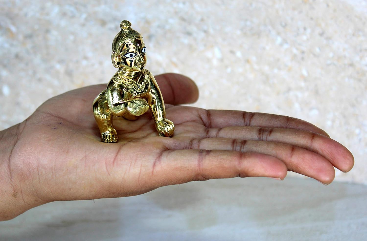 StonKraft Brass Krishna Laddoo Gopal Kanha Makhan Chor Statue Idol Murti Sculpture