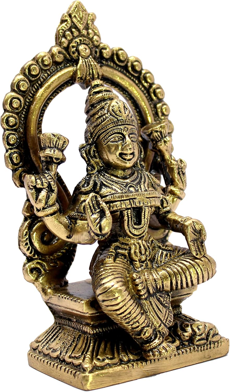 eSplanade Brass Lakshmi Laxmi Goddess Murti Idol Sculpture Statue - Pooja Idols - Home Decor - Golden - 5.9" Inches