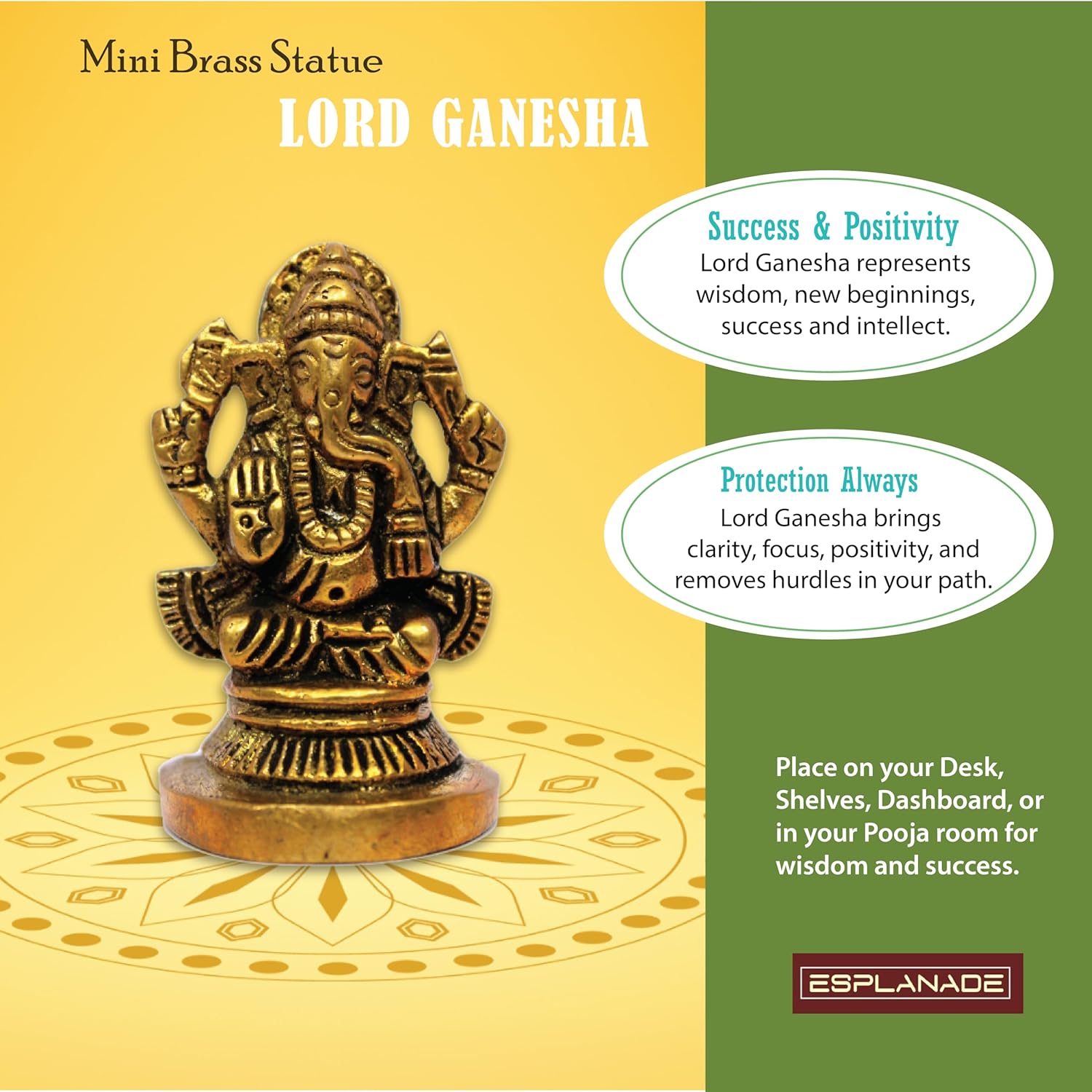 ESPLANADE Brass Ganesha Idol | Home Decor | Ganesh Ganesha | Bal Ganesh | Ganpati Ganapati Murti Statue - 2 inches