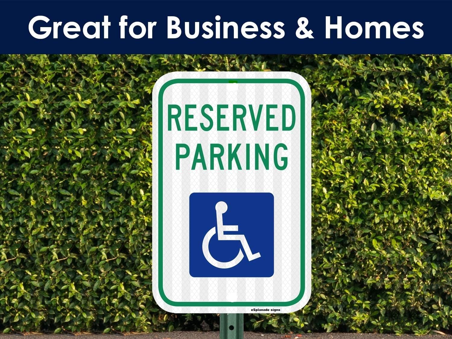 eSplanade Handicap Reserved Parking Self Glowing Retro Reflective Sign Sticker Decal - Easy to Mount Weather Resistant Long Lasting Ink - (Size -12"x18")