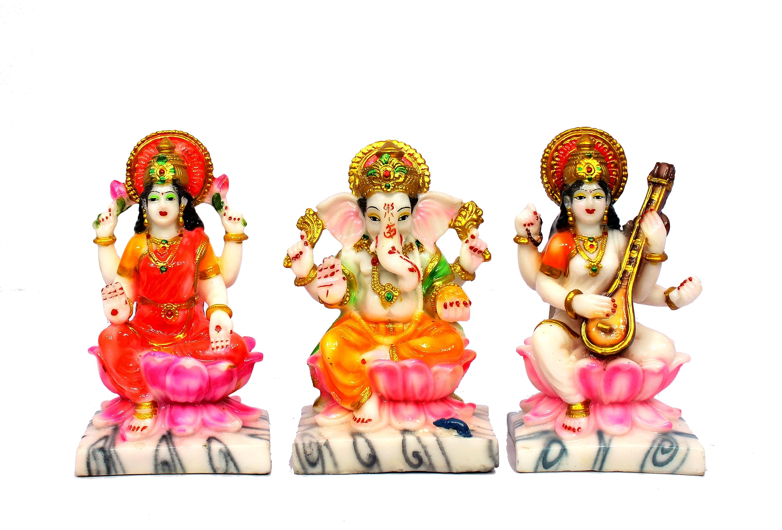 eSplanade Saraswati on Lotus | Saraswati Goddess Murti Idol Statue Sculpture Figurine - Resin - Multi - 10.5" & 7" Inches