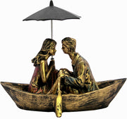 Esplanade Resin Love Couple with Umbrella on Boat Showpiece - Golden - 8.5" Inches (Length)