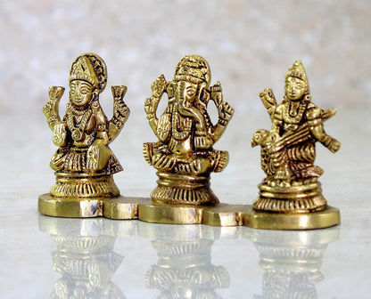 eSplanade Laxmi Ganesh Saraswati Idol - 2 inches Height | Ganesha Lakshmi Religious Figurine Hindu God Sculpture Murti Statue | Diwali/Workplace/Office