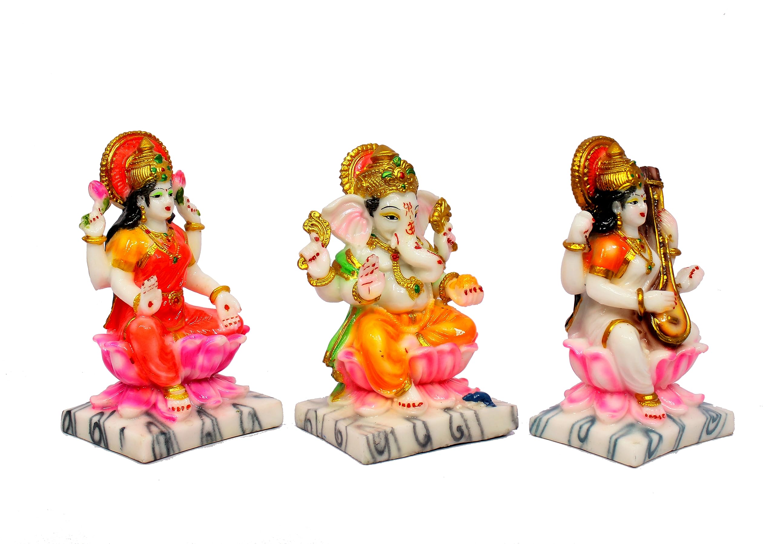 eSplanade Saraswati on Lotus | Saraswati Goddess Murti Idol Statue Sculpture Figurine - Resin - Multi - 10.5" & 7" Inches