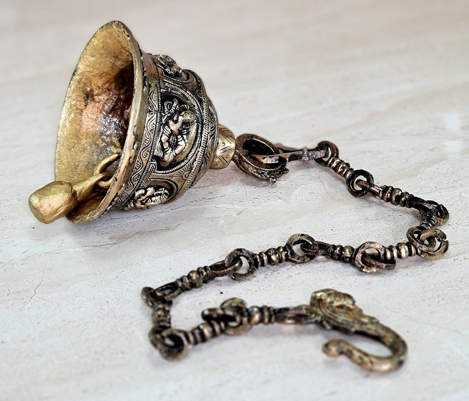 Ethnic Brass Ganesha Ganesh Temple Bell with Chain | Brass Hanging Bell | Home Decor | Pooja Accessories