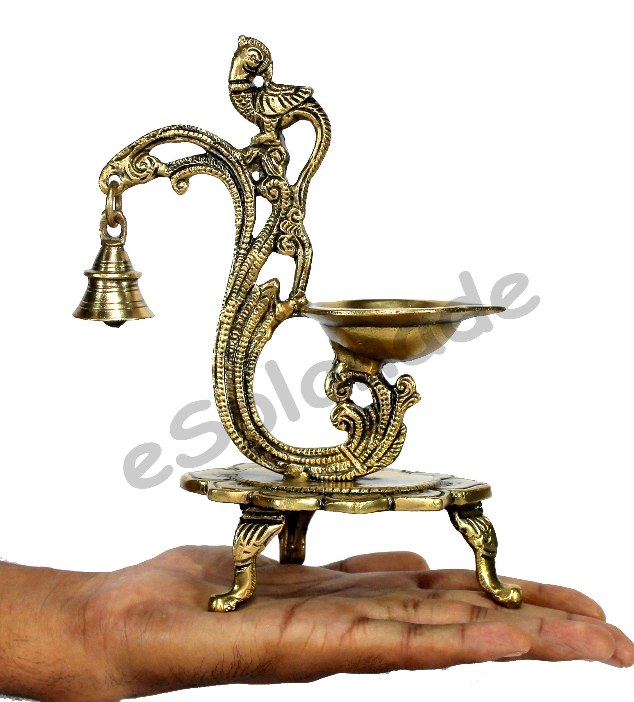 eSplanade - Brass Lotus Shaped Round Dancing Ganesh Diya | Oil Lamp | Home Decor | Brass Diya | Brass Deepam | Brass Lamps | Kuthu Vilakku | Oil Lamp, Lamps for Home and Office