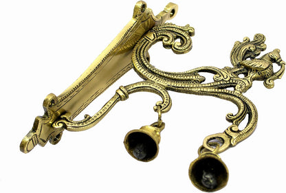 eSplanade Brass Wall Bracket Wall Hanger for Hanging Diya Lamp | Wall Decor | Peacock with Bells - 8.5" Inches