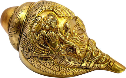 eSplanade Brass Vishnu Laxmi Ksheer Sagar Carved Holy Shankh Sankha Conch Shell | Home Decor | 7" Inches