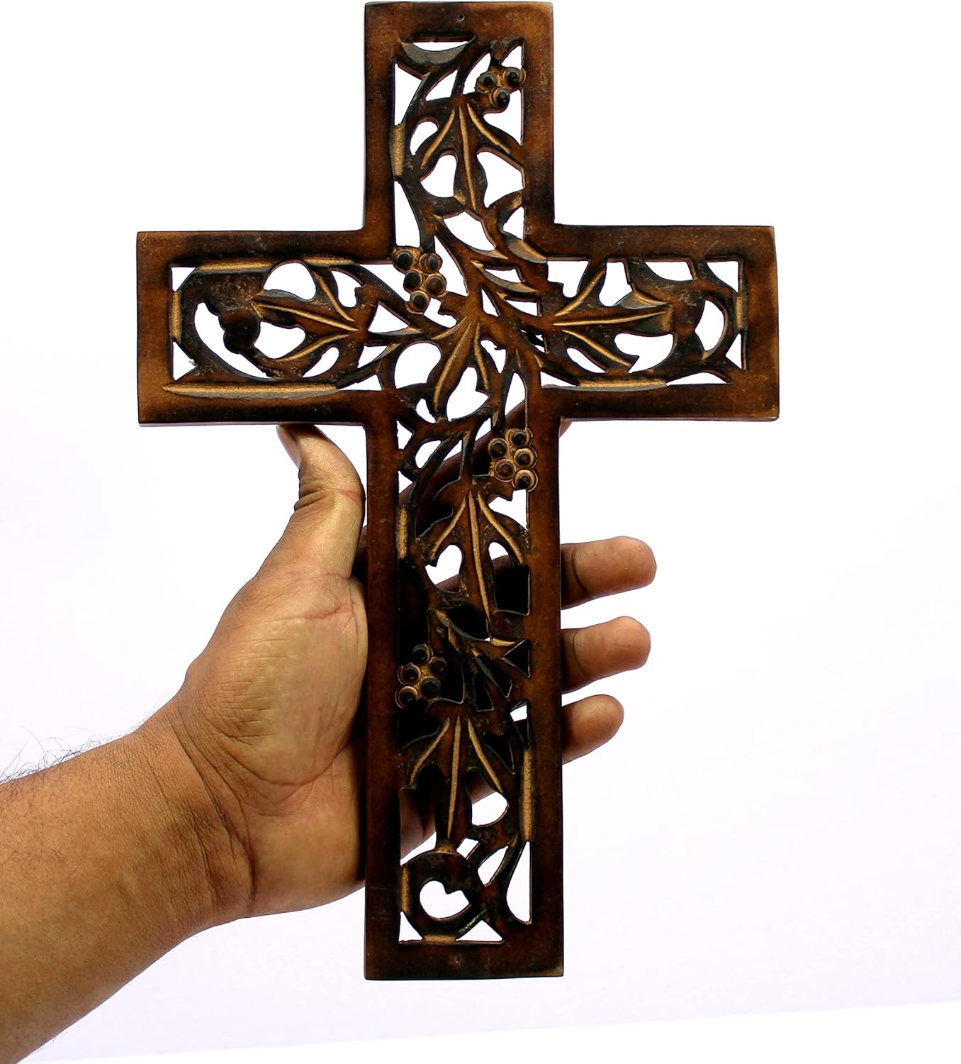 eSplanade Jesus Christ Cross Catholic Wooden Crucifix for Wall, Church Chapel | Home Decor | Wood - 12.25" Inches - Brown