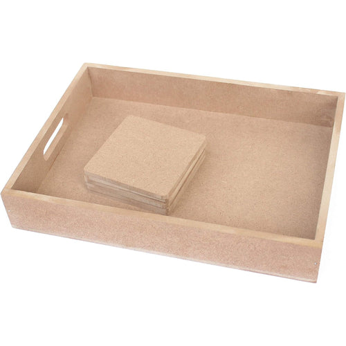 IVEI DIY Square MDF Coasters Set of 6 & DIY Tray (11in by 8in) -MDF Plain Wooden Coasters Hexagon Shaped Blank Cutouts for Painting Wood Sheet Craft, Decoupage, Resin Art Work & Decoration
