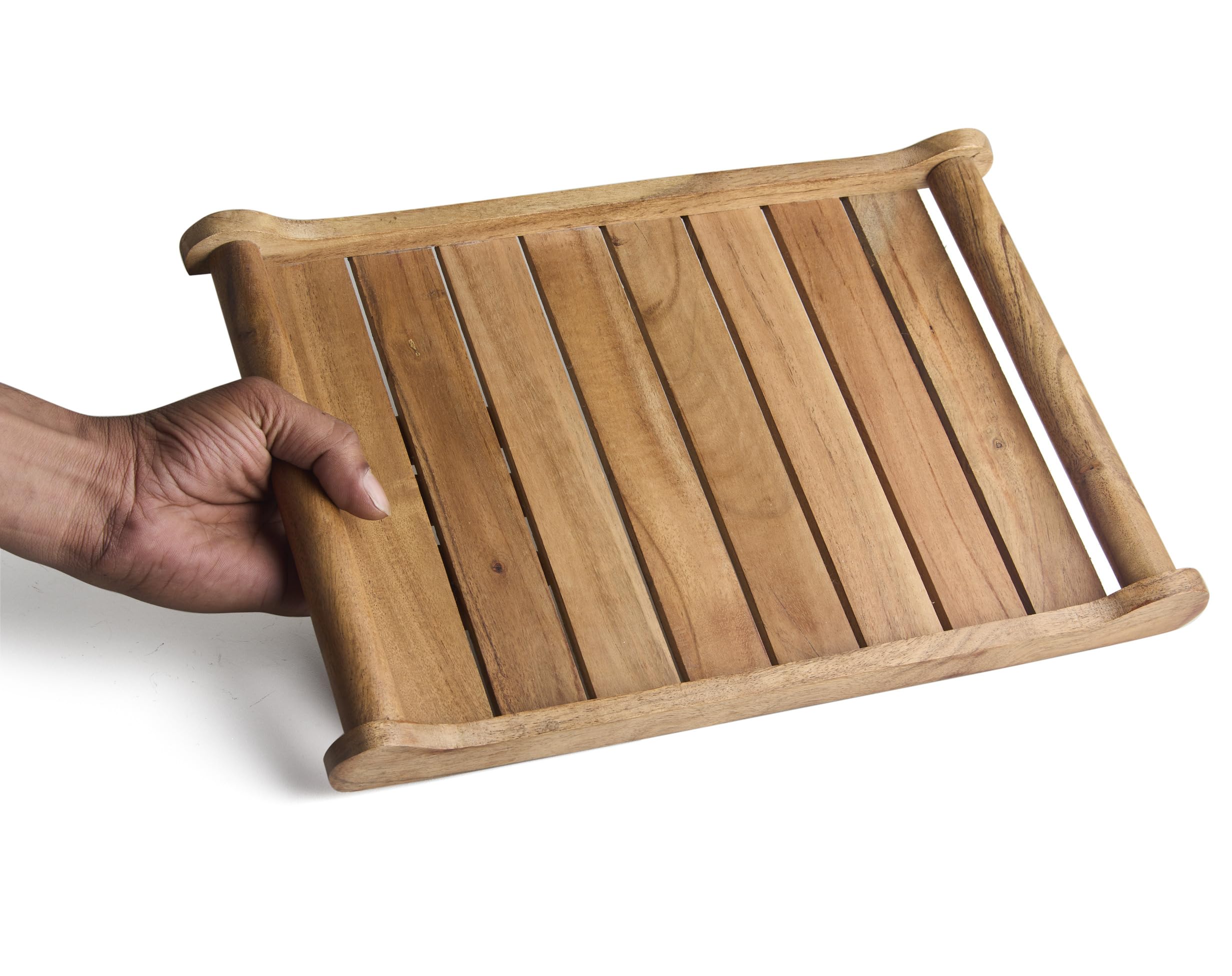 Wooden Rectangular Serving Tray - Large Teak Wood Tray for Home, Kitchen, Restaurant, Office Organizer, Dining Table | Eco-Friendly & Durable