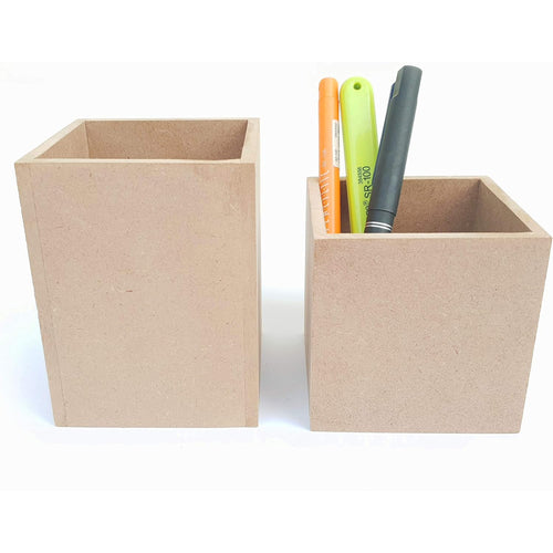 IVEI DIY MDF Stationery Holder Wood Sheet Craft - Plain MDF Cutouts Pen-Pencil Stationery Stand Desktop Organizer - Set of 2 for Painting Wooden Sheet Craft, Decoupage, Resin Art Work & Decoration