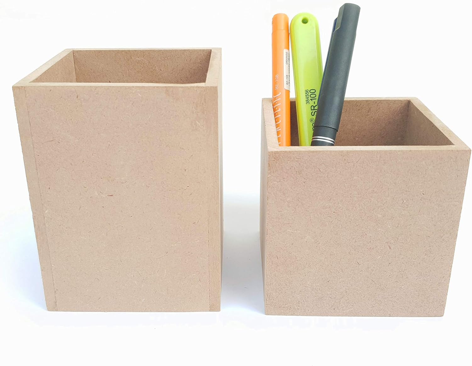 IVEI DIY MDF Stationery Holder Wood Sheet Craft - Plain MDF Cutouts Pen-Pencil Stationery Stand Desktop Organizer - Set of 2 for Painting Wooden Sheet Craft, Decoupage, Resin Art Work & Decoration