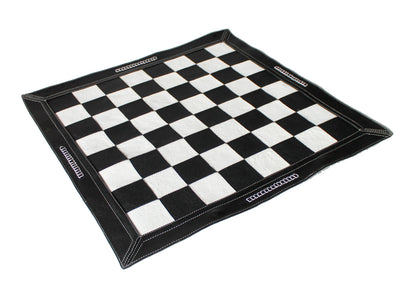 Stonkraft - 19" x 19" - Genuine Suede Leather Chess Board - Black | Roll-up Chess | Tournament Chess