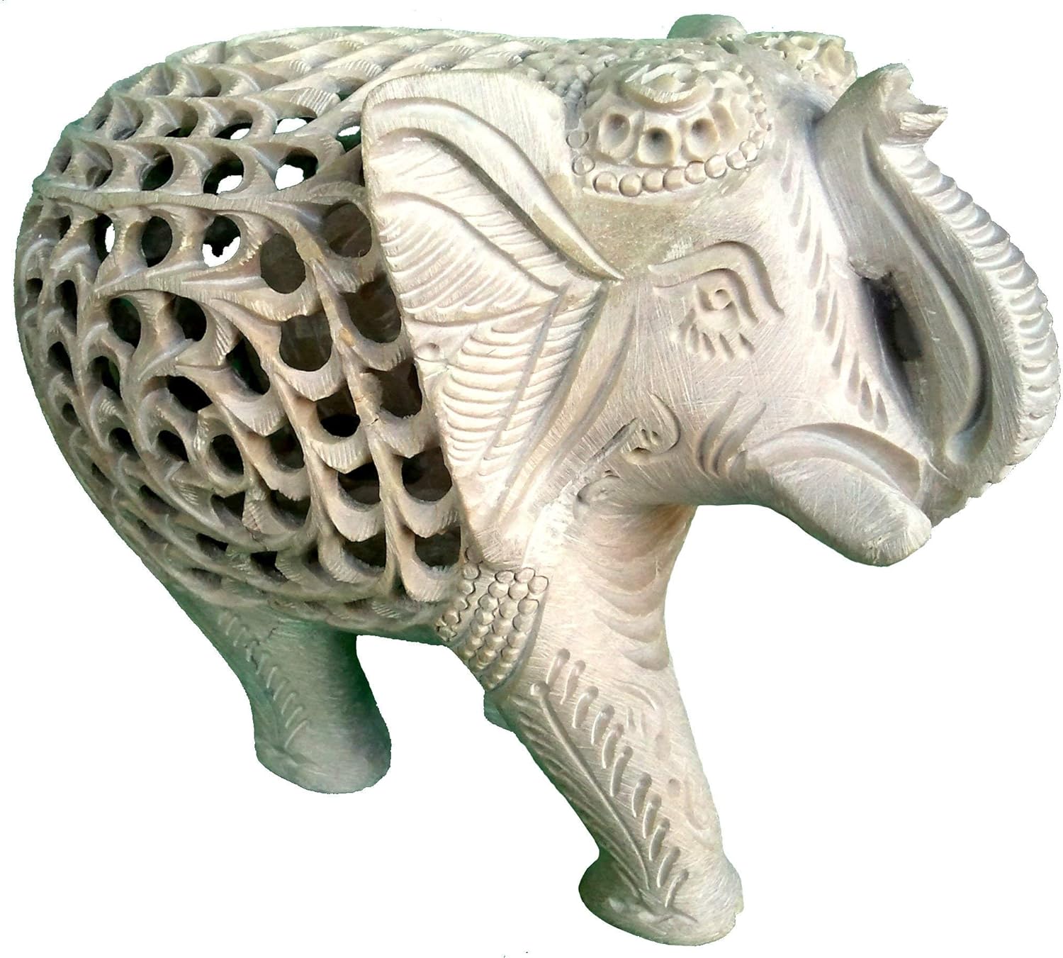 StonKraft Indian Handmade Marble Soapstone Elephant - Baby Inside Mother's Tummy- 5" & 6" Inches
