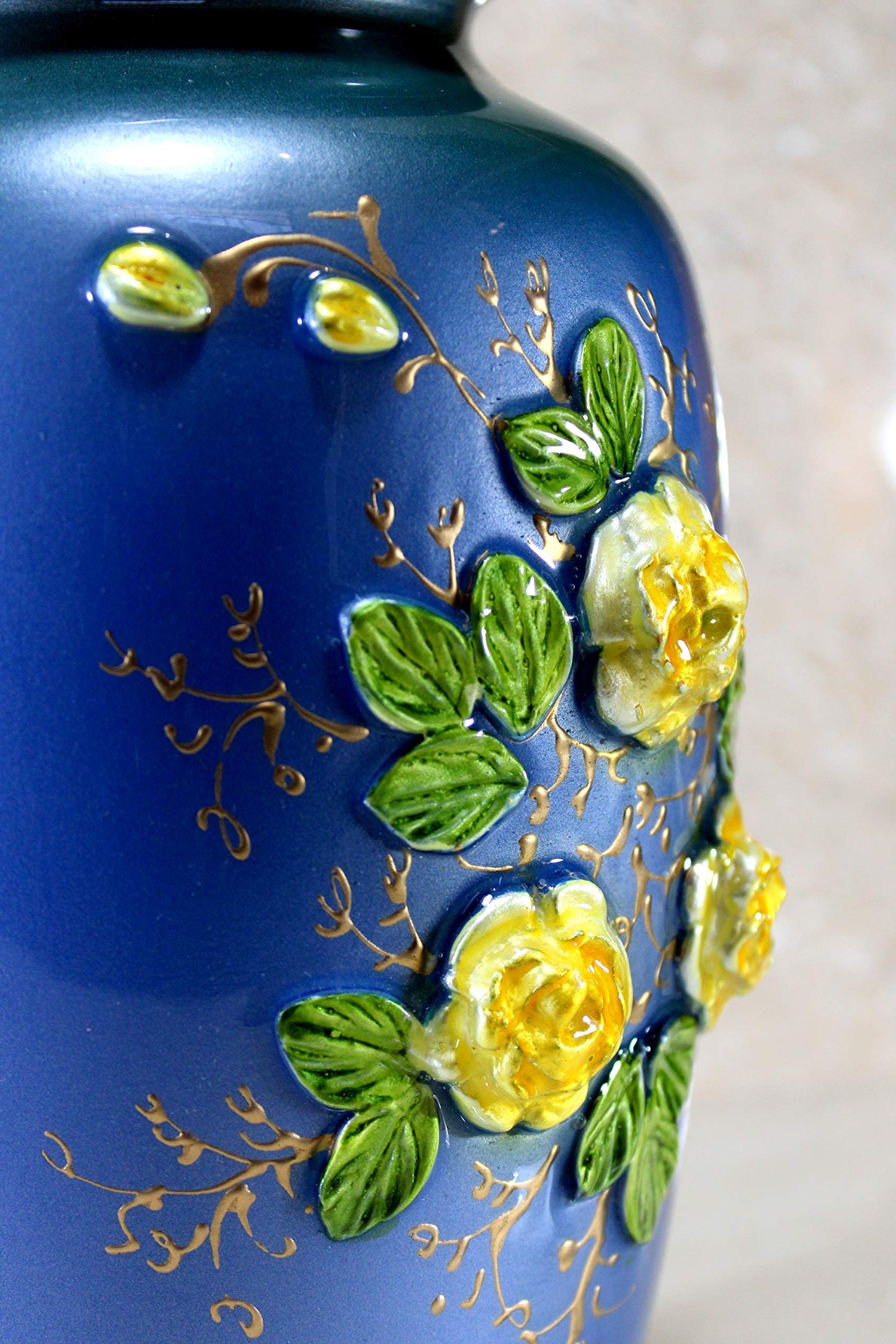 eSplanade Metal Cremation Urn Memorial Jar Pot Container | Full Size Urn for Funeral Ashes Burial | Elephant and Flowers Printed Metal Urn | Blue-Multi - 10" Inches