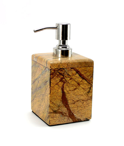 KLEO Soap Dispenser Lotion Dispenser - Made of Natural Stone in Brown Green Black White Color - Bathroom Accessories Bath Set (Brown Square)