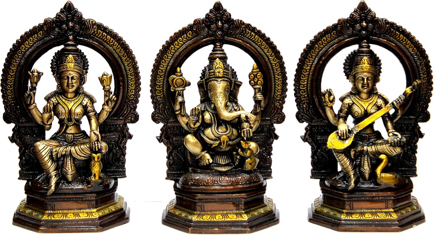 eSplanade Brass Saraswati Maa Murti Idol Statue Sculpture for Home Decor and Temple - 6" & 9.75 Inches