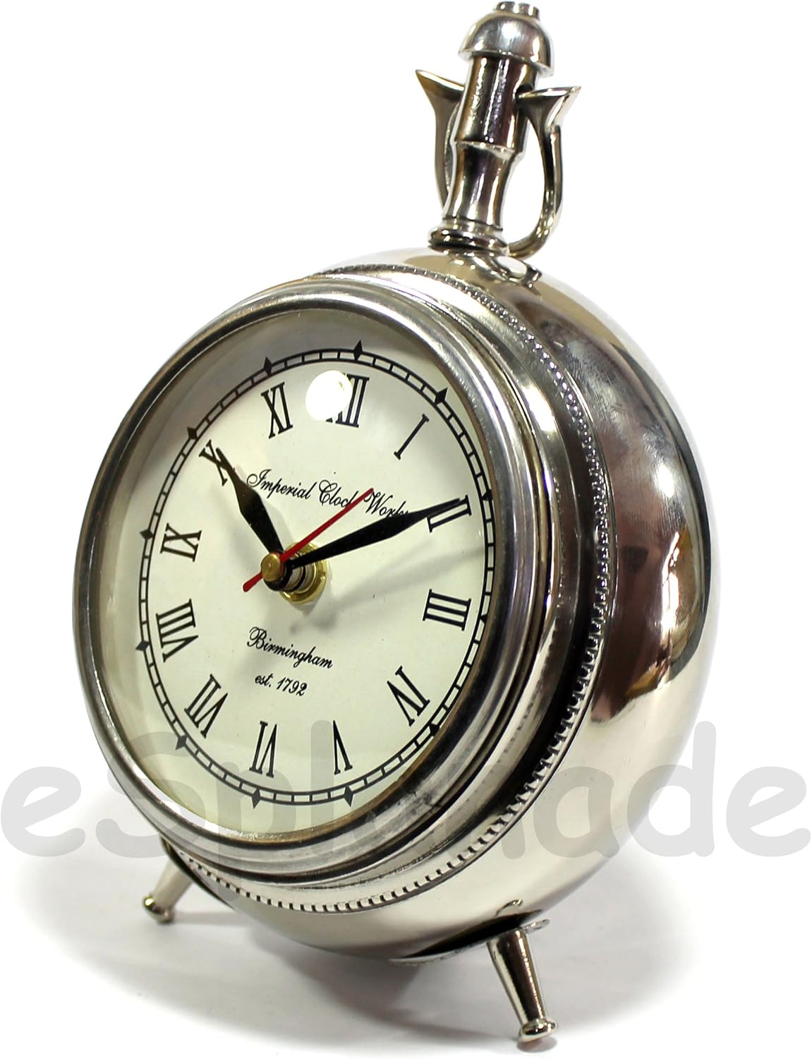 eSplanade European Style Vintage Clock Table Desk Shelf Clock - Metal - Chrome Finish - 7" Inches