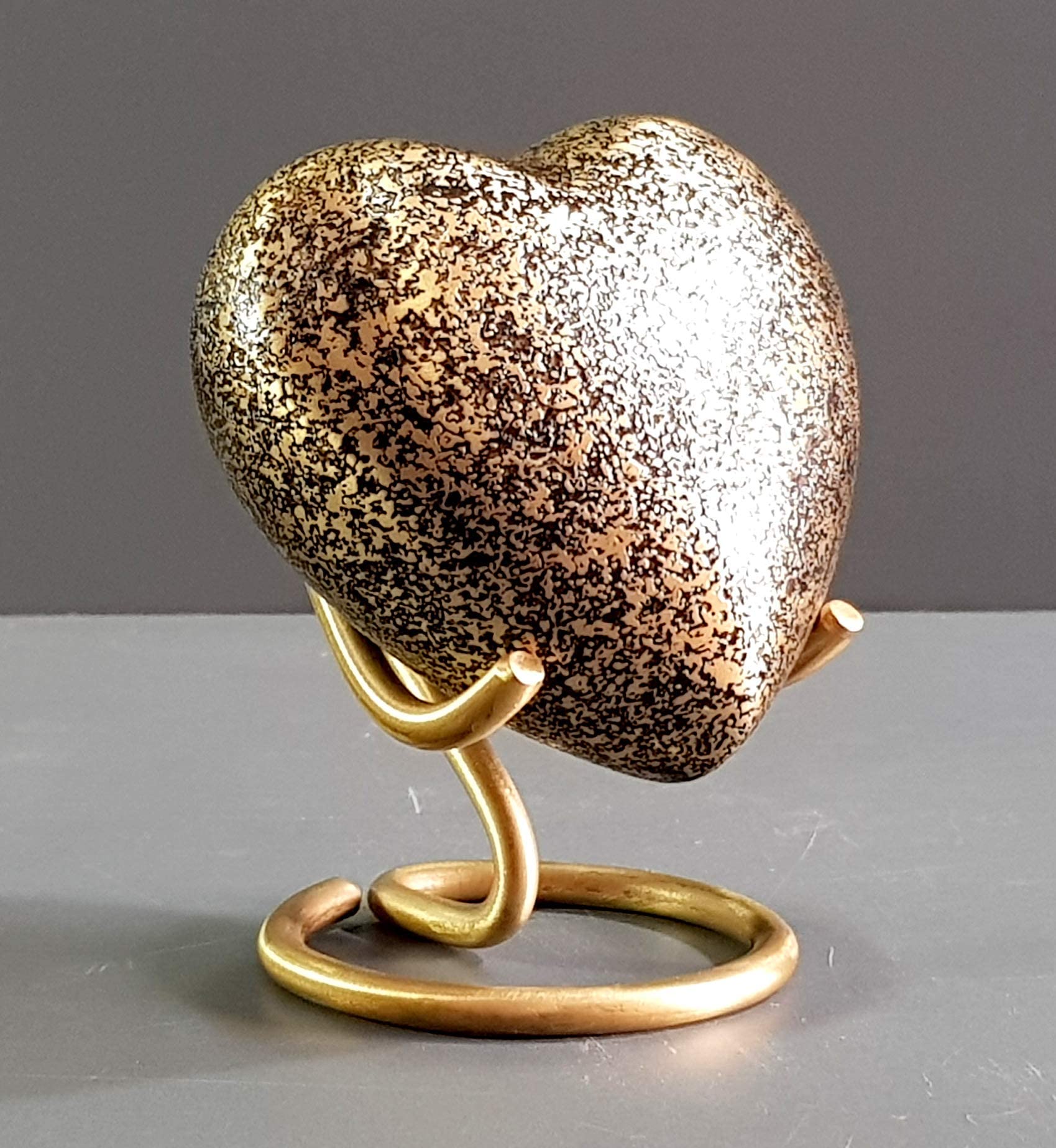 eSplanade Metal Mini Cremation Urn Heart-shaped Keepsake Memorial Jar Pot Container | Small Urn for Funeral Ashes Burial | Wave Textured Metal Keepsake with Stand | Multicolor