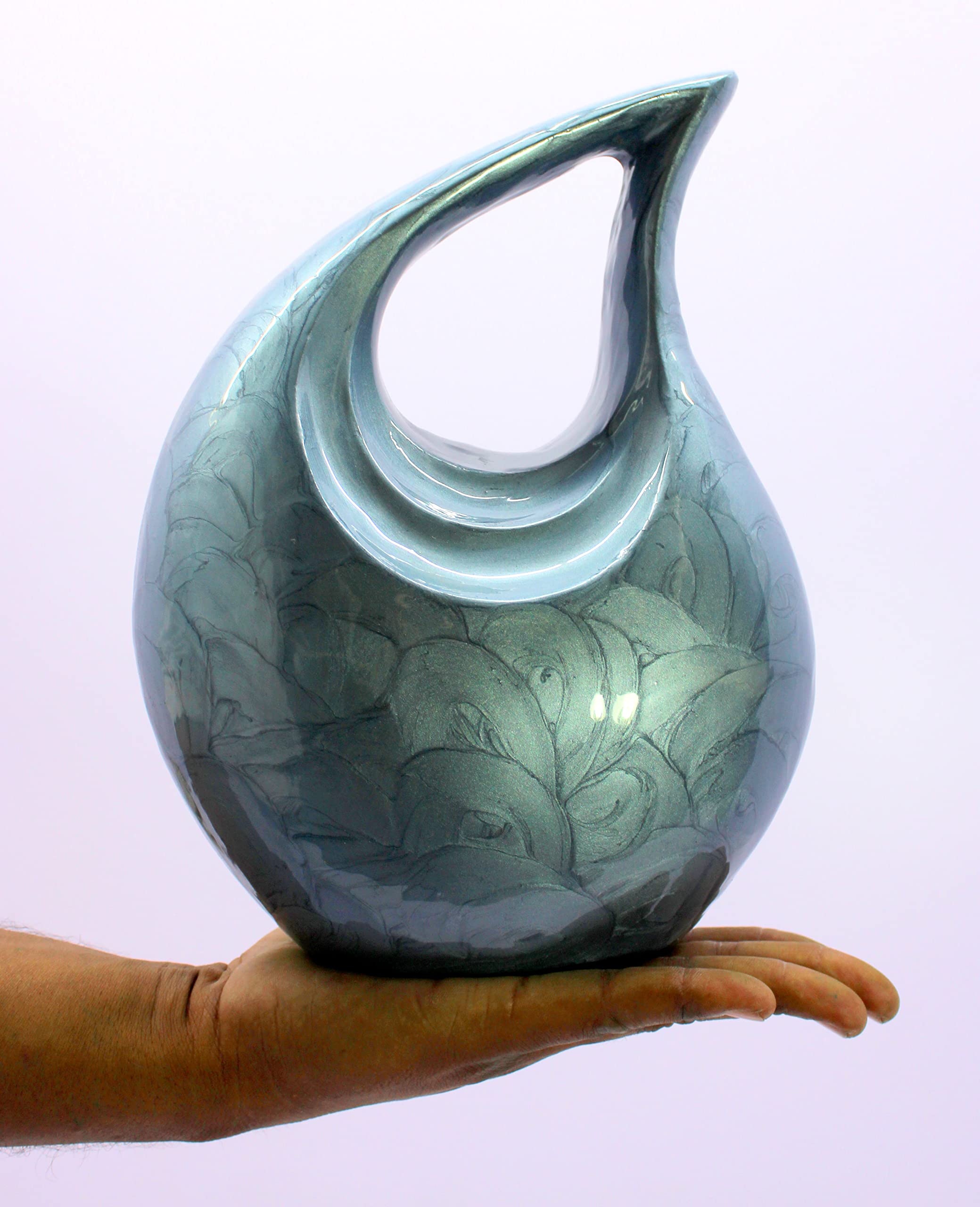 eSplanade Metal Cremation Urn Memorial Jar Pot Container | Full Size Urn for Ashes Funeral Burial | Teardrop Urns | Grey & white- 10" Inches