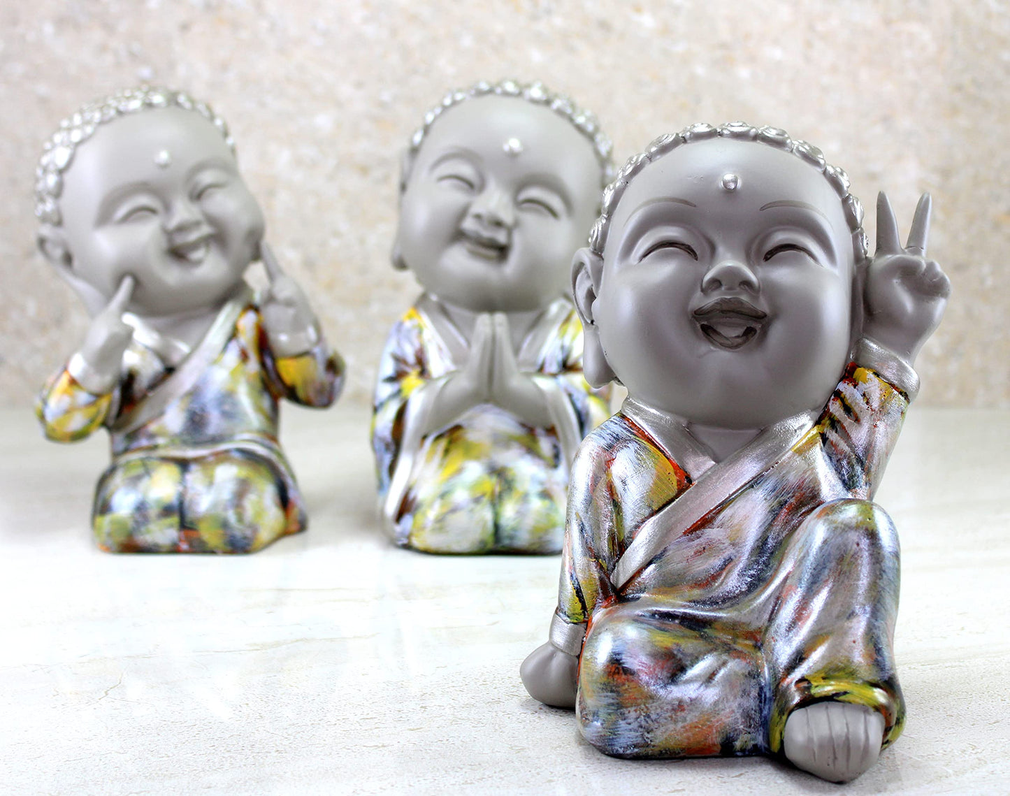 ESPLANADE Baby Buddha Show Piece for Home Decor, Set of 3 | Decorative Items for Living Room, Office | Feng Shui Happy Buddha Statues | Resin Vastu Idol & Figurine Gifts for House Warming