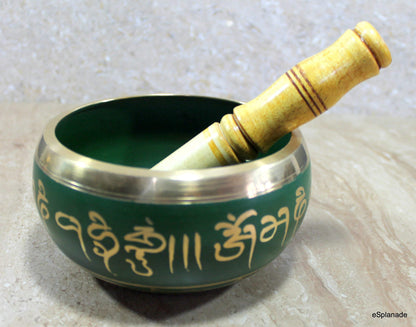 eSplanade - Singing Bowl Tibetan Buddhist Prayer Instrument with Striker Stick | OM Bell | OM Bowl | Meditation Bowl | Music Therapy (Green) 4,5,6 Inches