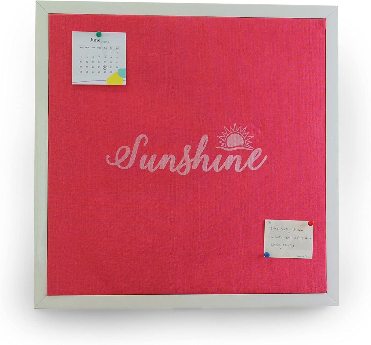 IVEI Framed Pink Linen Pin Board Bulletin Board for Wall Memory Memo with Wooden Frame |Hanging Board Picture Board for Home Office Decor, Cute Vision Board with Push Pin - Sunshine, Dream