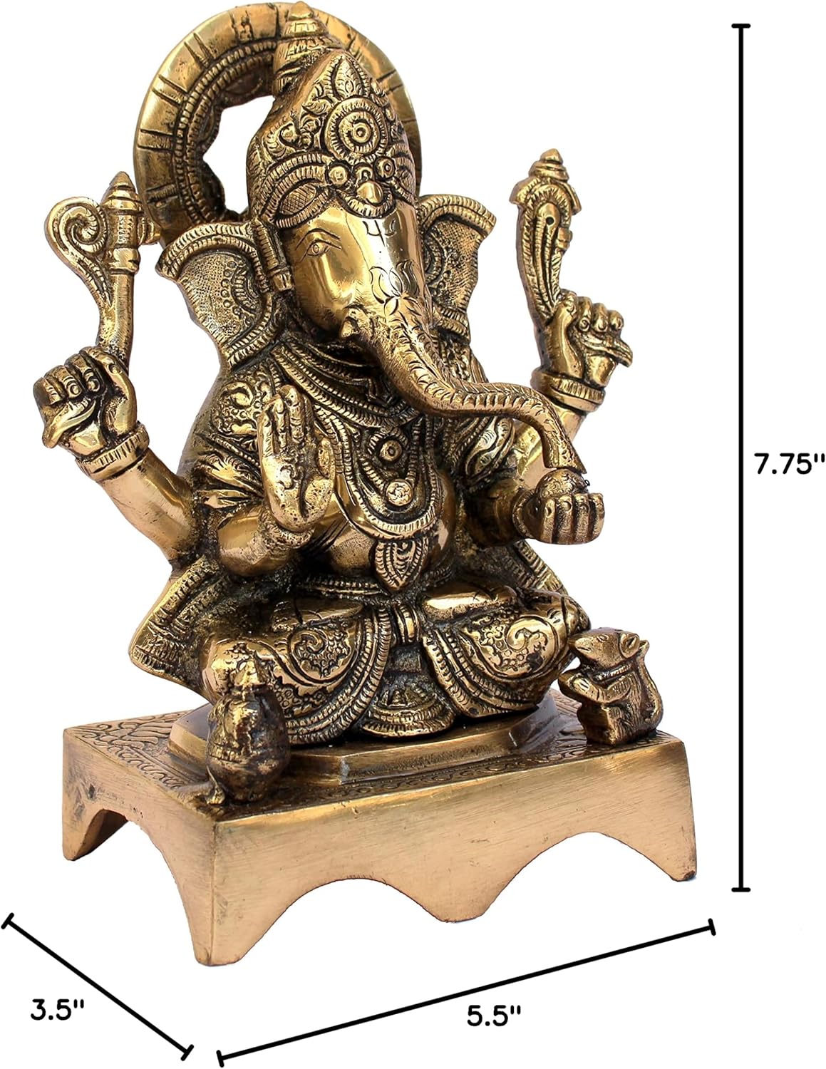 ESPLANADE Brass Chowki Ganesh Ganesha Ganpati Vinayak Showpiece Murti Idol Statue Sculpture - Golden -7.75" Inches