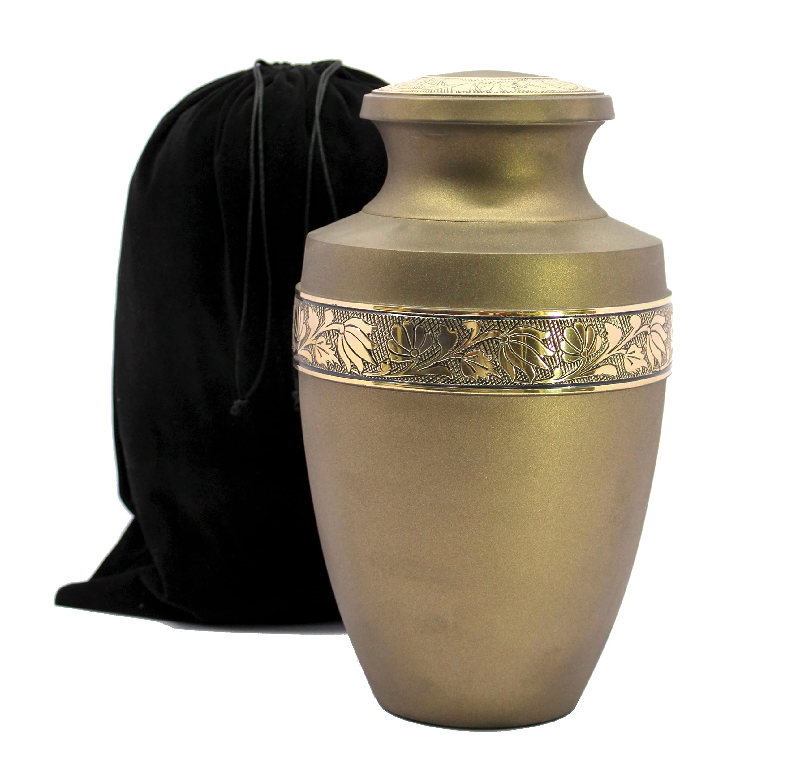 eSplanade Brass Cremation Urn Memorial Jar Pot Container | Full Size Urn for Funeral Ashes Burial | Engraved Metal Urn |