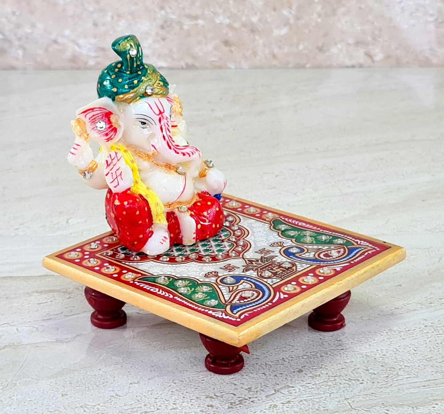 eSplanade Marble Chowki with Ganesh Ganesha Ganpati Murti Idol Statue Sculpture | Pooja Idols | Home Decor - Small Size