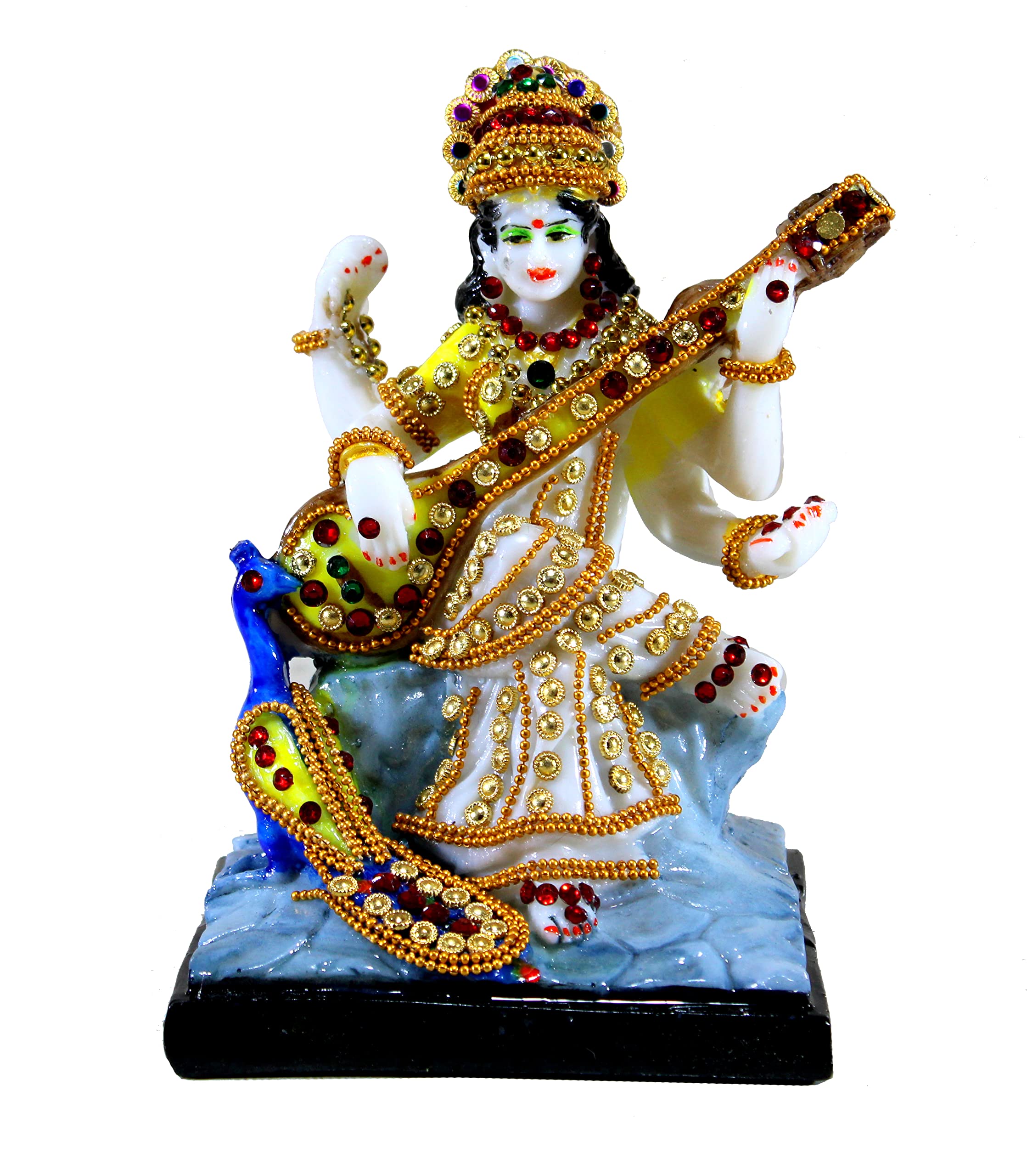 eSplanade Saraswati on Lotus | Saraswati Goddess Murti Idol Statue Sculpture Figurine - Resin - Multi - 10.5" & 7" Inches