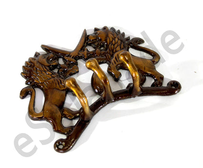 eSplanade Brass Fighting Lions Key Stand | Key Holder Hanger Hook, Wall Key Holder, Keys Rack Hook, Key Hanging Hooks Multi