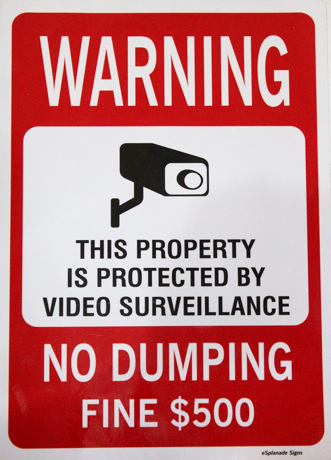 eSplanade Warning No Dumping Sign, Video Surveillance Sign Sticker Decal - Easy to Mount Weather Resistant Long Lasting Ink (Size 10"x14")
