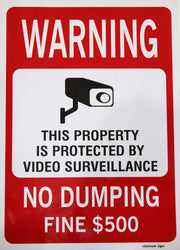 eSplanade Warning No Dumping Sign, Video Surveillance Sign Sticker Decal - Easy to Mount Weather Resistant Long Lasting Ink (Size 10"x14")