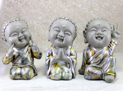 ESPLANADE Baby Buddha Show Piece for Home Decor, Set of 3 | Decorative Items for Living Room, Office | Feng Shui Happy Buddha Statues | Resin Vastu Idol & Figurine Gifts for House Warming