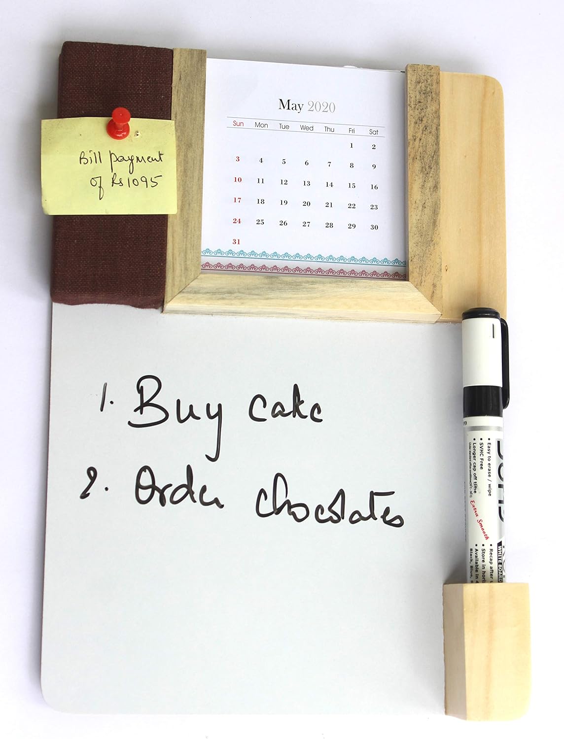 IVEI Warli Calendar with Pin Board & White Board - Magnet Board Calendar for Fridge - Utility Desk Calendar Dry Erase Board - Mini Calendar Fridge Magnet with Whiteboard & Pinboard - Brown, Green, Wine, Yellow, Blue