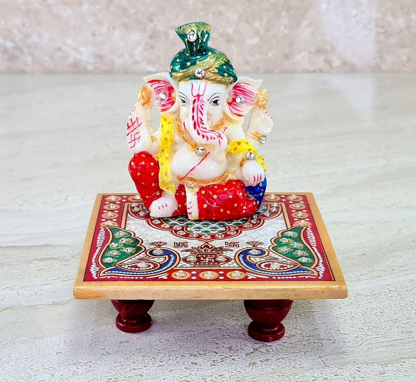 eSplanade Marble Chowki with Ganesh Ganesha Ganpati Murti Idol Statue Sculpture | Pooja Idols | Home Decor - Small Size