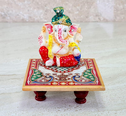 eSplanade Marble Chowki with Ganesh Ganesha Ganpati Murti Idol Statue Sculpture | Pooja Idols | Home Decor - Small Size