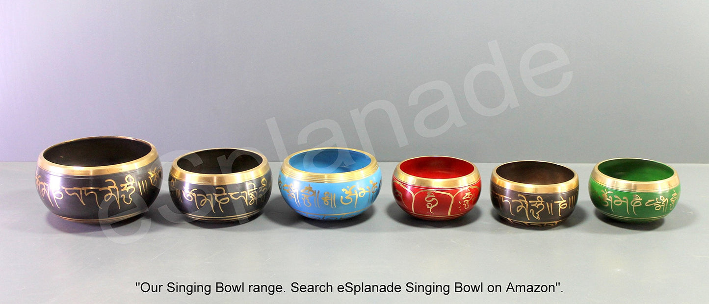 eSplanade - Tibetan Buddhist Singing Bowl Prayer Instrument with Striker Stick | OM Bell | Om Bowl | Meditation Bowl | Music Therapy (Red) 5"