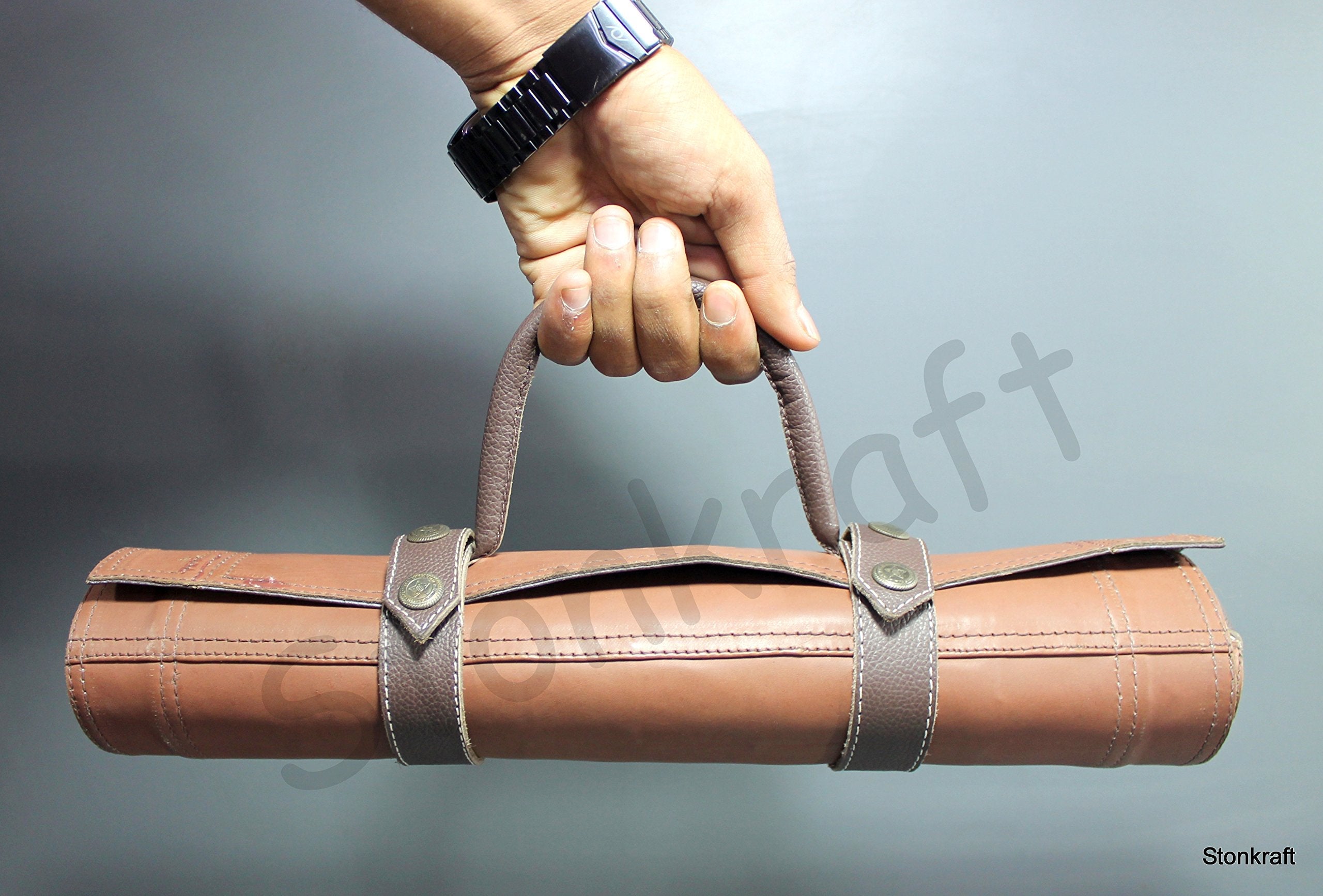 StonKraft - 19" x 15" (Chess Board Size 12" x 12") Roll-Up Leather Chess Set with Wooden Chess Pieces | Comes with Innovative Carry Pouch