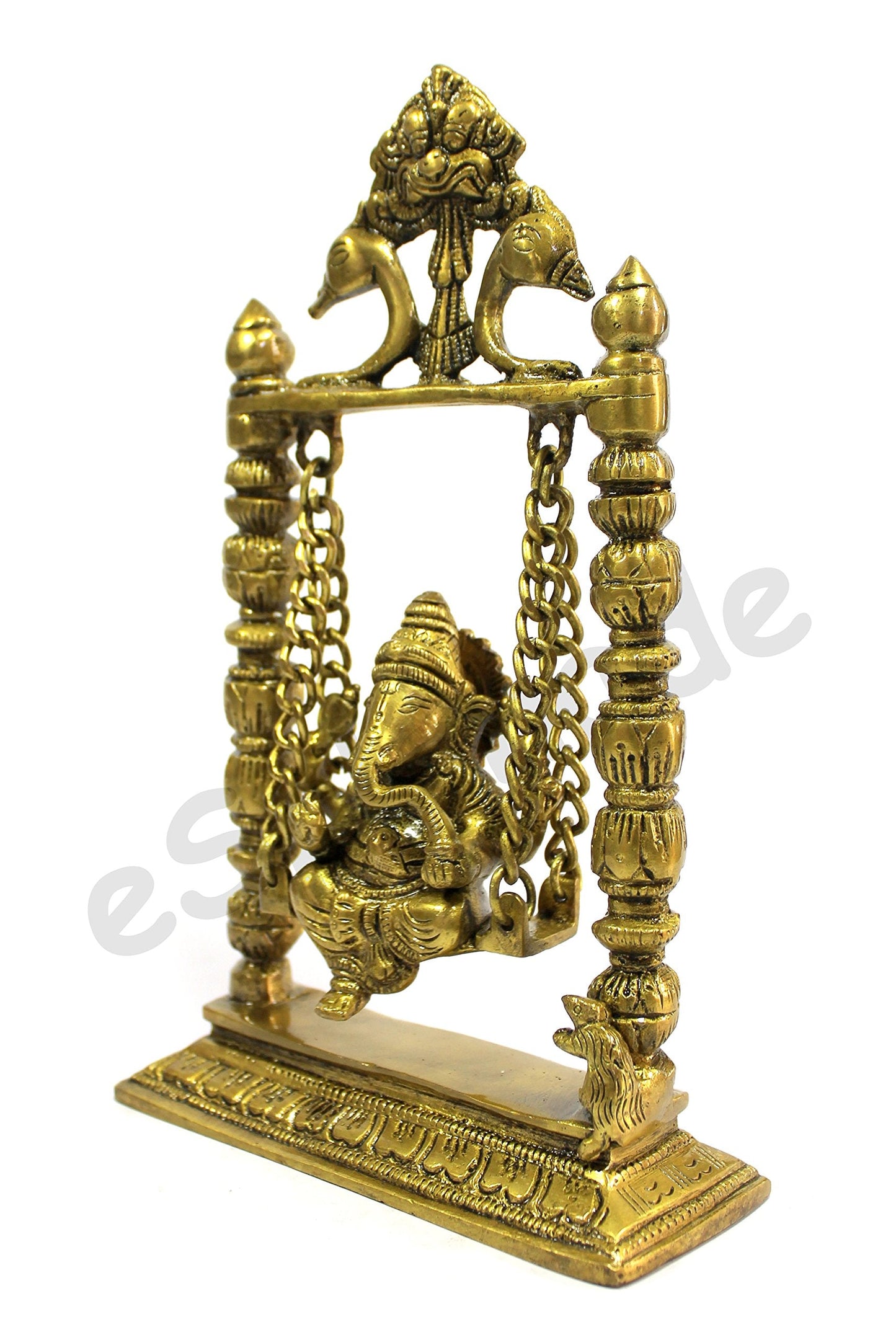 eSplanade - 9" Premium Ganesha Idol on Brass Swing | Brass Ganesha | Brass Showpiece Collectible Handicraft | Pooja Items for Home | Home Decor | Brass Decor