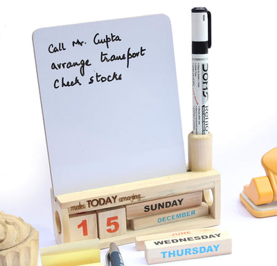 IVEI Wooden Endless Desk Calendar with Whiteboard | Perpetual Calendar Set for Desk Decor, Study Room
