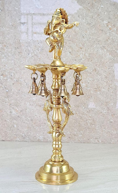 Brass Ganesh Ganesha Oil Lamp | Home Decor | Brass Diya | Brass Deepam | Brass Lamps | Kuthu Vilakku | Lamps for Home and Office - 16.5" Inches - Big Size