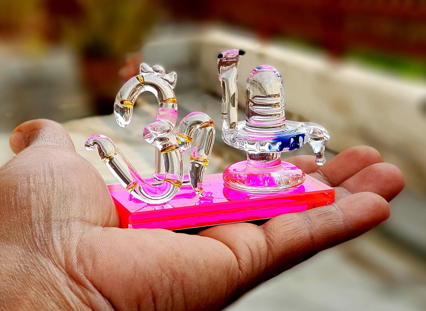 eSplanade Om with Shivling Crystal Glass Showpiece Figurine Murti Idol Statue Sculpture (2") - Car Dashboard Idols | Crystal Glass