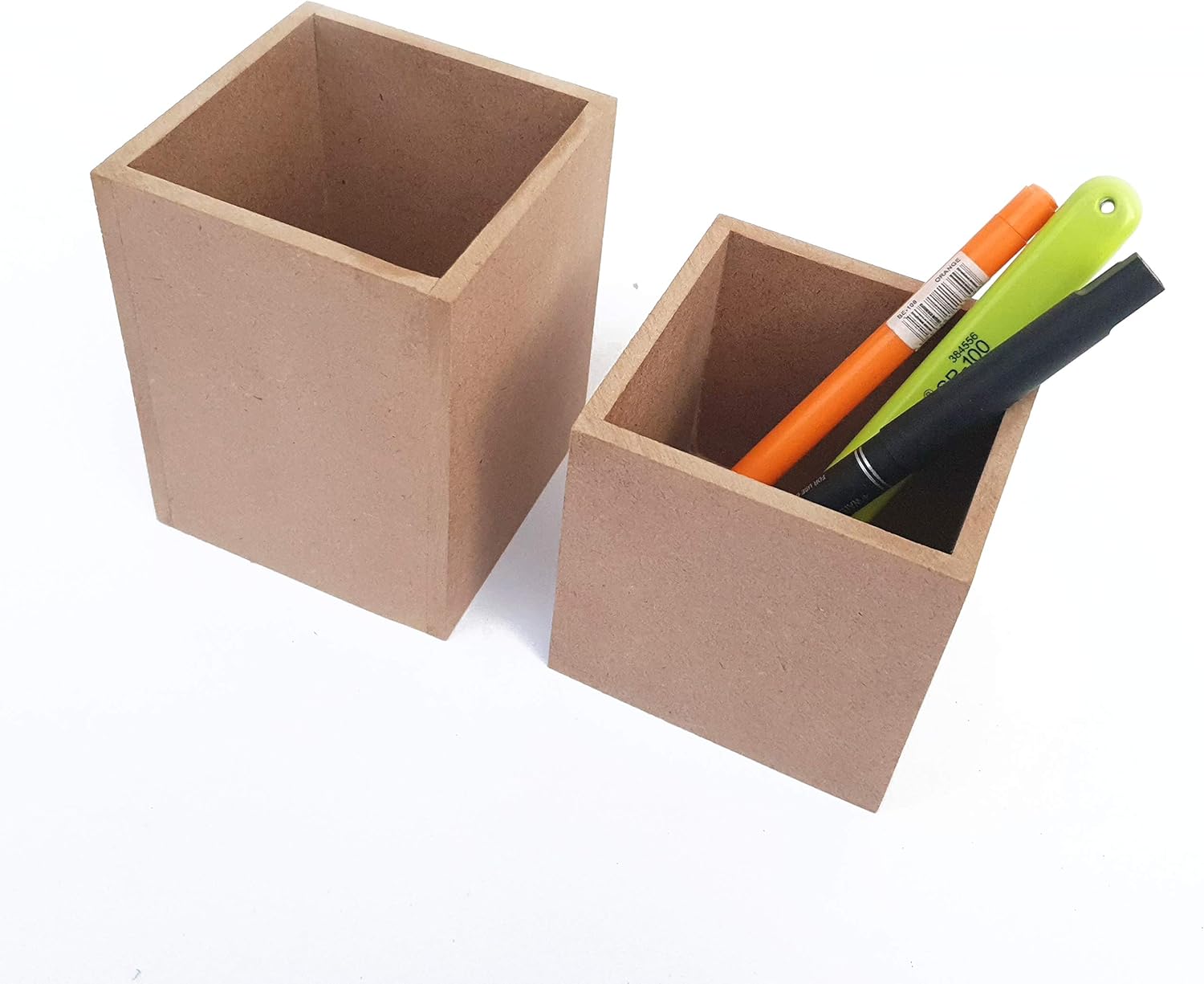 IVEI DIY MDF Stationery Holder Wood Sheet Craft - Plain MDF Cutouts Pen-Pencil Stationery Stand Desktop Organizer - Set of 2 for Painting Wooden Sheet Craft, Decoupage, Resin Art Work & Decoration