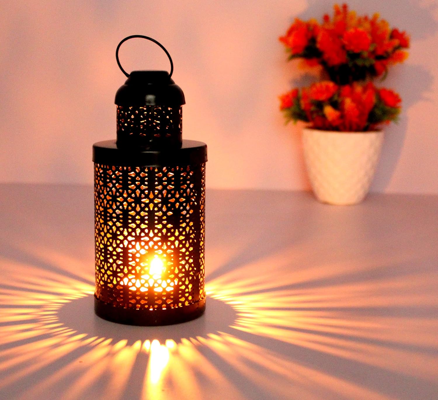 eSplanade Moroccan Lantern Metal Hanging Lamp Tealight Candle Holder - 6.5" Inches - Black
