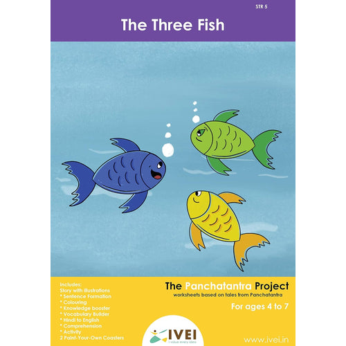 IVEI Panchatantra Kids Learning Book - Workbook and DIY coasters of Panchatantra Story - Colouring Activity Worksheets - Creative Fun Activity and Education For Kids - The Three Fish ( Age 4 to 7 Years )