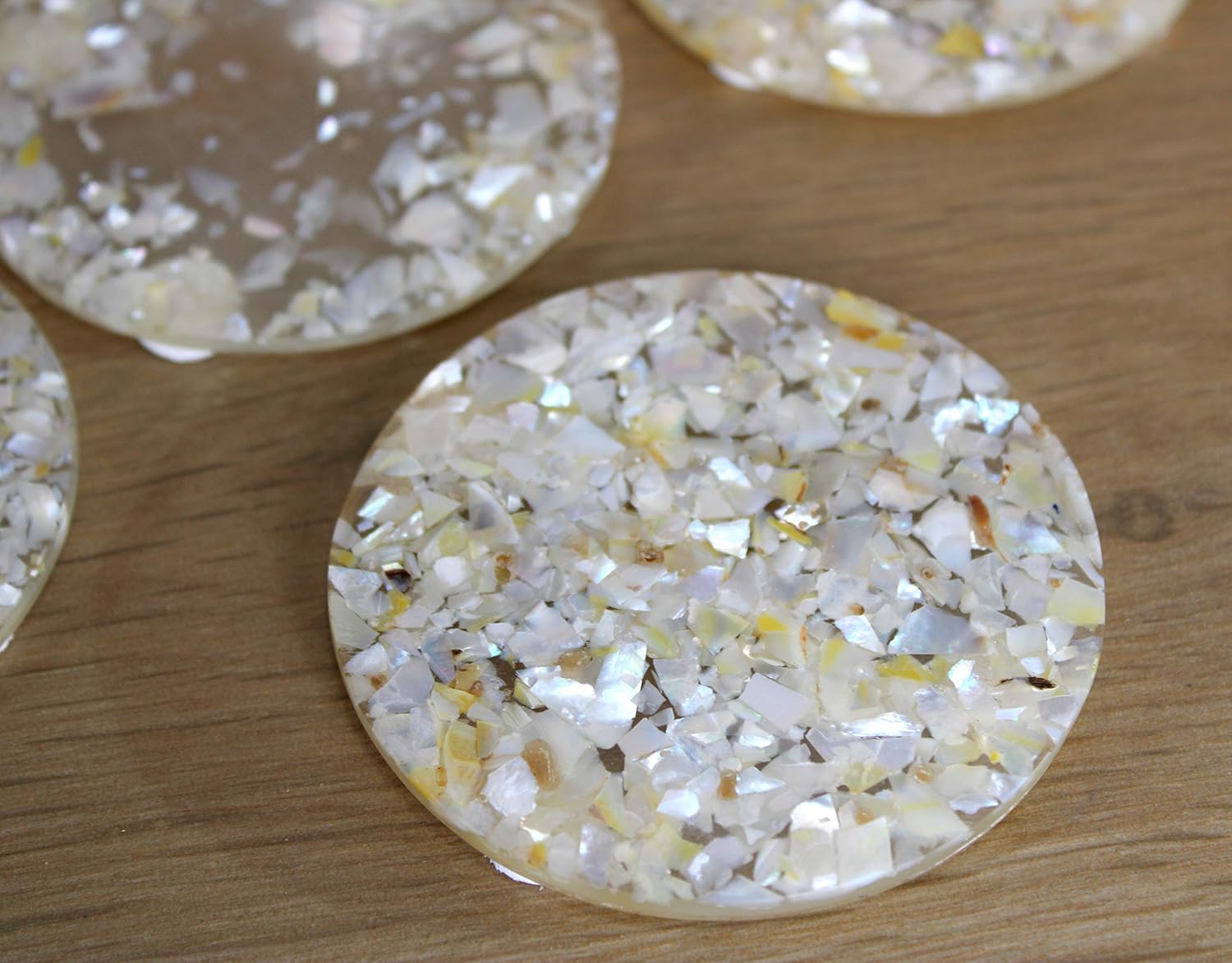 KLEO Mother of Pearl Coaster Set - Table Coaster set (Set of 4) | Coasters Bar Beer Coffee Tea Coasters